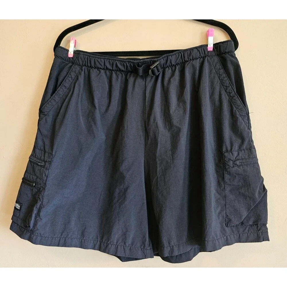 Columbia Womens Belted Nylon Hiking Shorts Elastic Waist Size L Black